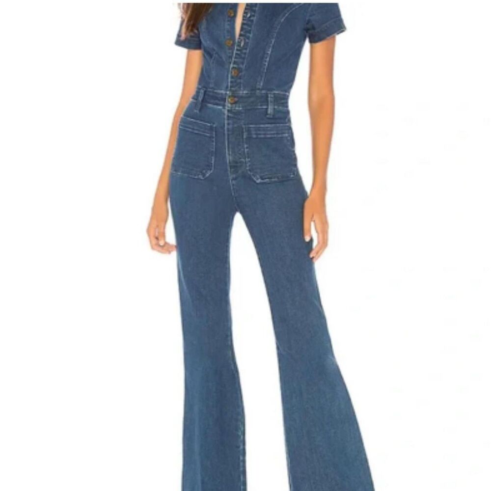 Jessica Simpson Flare Leg Blue Denim Jumpsuit 11 Juniors/Women's Pockets